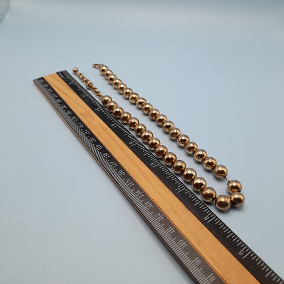 Vintage Gold Tone Metal Beaded Choker Necklace, Strung on Chain, 16 Inches - Picture 11 of 11